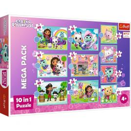 Puzzle trefl 10in1 gabbys dollhouse in universul lui gabby