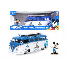 Jada masina din metal volkswagen t1 bus scara 1 la 24 si figurina mickey mouse