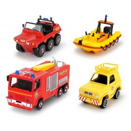 Pompierul sam set 4 vehicule din metal cu barca scara 1:64