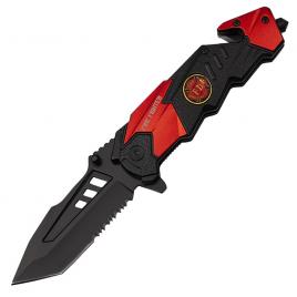 Briceag de vanatoare ideallstore®, fire fighter, 21 cm, otel inoxidabil, negru, husa inclusa