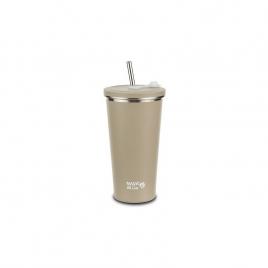 Cana termica cu pai din otel inoxidabil, nava we care, 500 ml, bej,