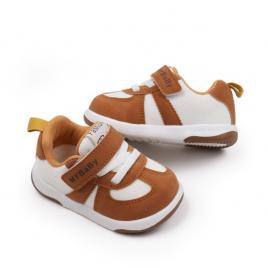 Adidasi albi cu insertii maro pentru copii (marime disponibila: marimea 23)