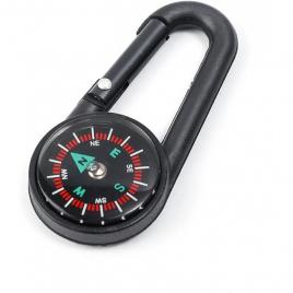 Breloc busola cu carabiniera, plastic, 7 cm, negru