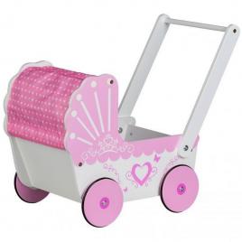 Carucior de papusi din lemn tt003 ecotoys - roz