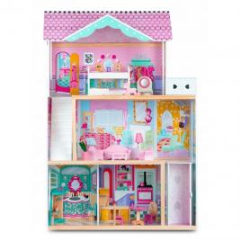 Casuta de papusi din lemn cu 3 etaje, lift si lampa led ricokids