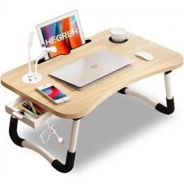 Masa pentru laptop plianta din mdf, dimensiune 60 x 39,5 cm, cu usb, lampa si
