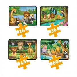 Set 4 puzzle animale padure, de la 24 la 60 piese, educatie prin joaca
