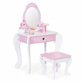 Masuta de toaleta pentru copii cu oglinda si 7 accesorii 54 x 38 x 88 cm ecotoys 2950 - roz