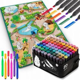 Salteluta de joaca 120 x 92 x 0.3 cm si un set de 80 markere colorate ricokids - zoo