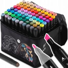 Set de 80 markere colorate cu alcool, varf dublu, nukido nk-912