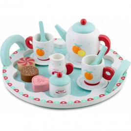 Set de joaca din lemn pentru servit ceaiul ricokids turcoaz