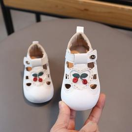 Pantofiori albi pentru fetite - cirese (marime disponibila: marimea 22)