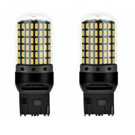 Set 2 becuri auto led, t20, w21w, wy21w, 7440, 144 leduri, lumina alba rece, 12v, bzrsh, marsarier, lumini de zi, daylight, soclu t20