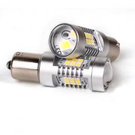 Set 2 becuri auto led cu lupa 1156 ba15s p21w, bzrsh  , cu 27 de led-uri, alb rece, 6000k