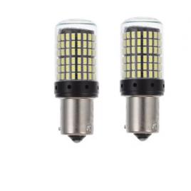 Set 2 becuri auto led ba15s 1156 p21w, 144led smd, pini la 180 grade,   lumina alba, bzrsh
