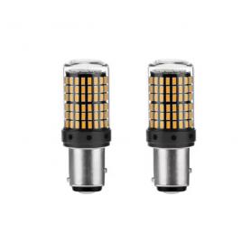 Set 2 becuri auto led bay15d 1157 p21 5w, 144led smd, lumina alba cu 2 faze, lumini de zi, marsarier, daylight, bzrsh