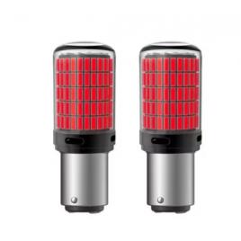 Set 2 becuri auto led bay15d 1157 p21 5w, 144led smd, lumina rosie cu 2 faze, pozitie si stop pe frana, bzrsh