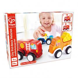 Hape set 3 masinute cu motor pull-back
