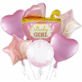Set 6 baloane de folie carucior roz baby girl