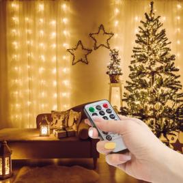 Perdea luminoasă - 100 micro-leduri - alb cald - 3 x 1 m - 230v - cu telecomandă
