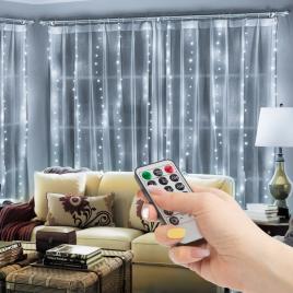 Perdea luminoasă - 300 micro leduri - alb rece - 3 x 3 m - 230v - cu telecomandă