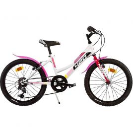 Bicicleta copii dino bikes 20 inch mtb fete sport alb cu 6 viteze