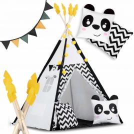 Cort de joaca pentru copii cu ghirlanda, lumini si 2 pernite nukido 120 x 120 x 160 cm - panda