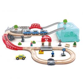 Set de joaca din lemn trenulet oras hape 48 piese