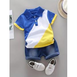 Costumas de vara pentru baietei cu tricou tip polo (marime disponibila: 12-18