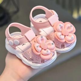 Sandale roz pentru fete, cu flori 3d si strasuri (marime disponibila: marimea