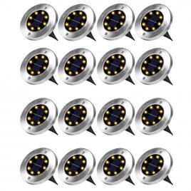 Set 16x lampa cu incarcare solara rapida si timp mare de utilizare, alb cald, tip spot cu 8 leduri, pentru gradina, waterproof, ip65, carcasa din metal rezistent