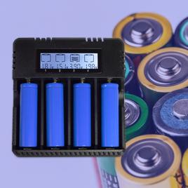Incarcator 4 acumulatori, iesire 4.2v/3000ma, lcd, 220v