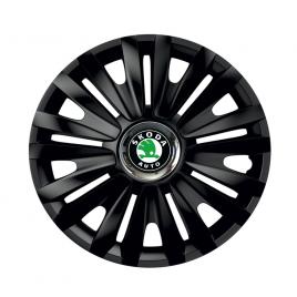 Set 4 capace roti negre cu inel cromat royal r14 pentru gama auto skoda
