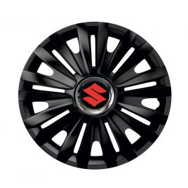 Set 4 capace roti negre cu inel cromat royal r16 pentru gama auto suzuki