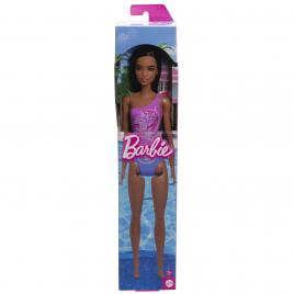 Papusa barbie bruneta cu costum de baie in doua culori