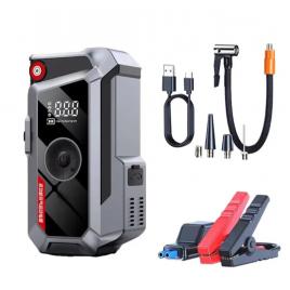Robot de pornire profesional 4 in 1, de capacitate mare cu compresor auto, curent maxim 600A, 12000 mah pentru motor 6L benzina sau 3L diesel, lanterna, powerbank, clesti inteligenti si cutie transport