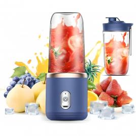 Mini blender portabil, incarcare usb, 6 lame din inox, pentru sucuri de fructe, 2 pahare din abs, capacitate 400 ml