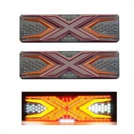 Set 2 lampi auto led spate, universale, pentru remorca, camion si trailer, utilaje agricole, 12 - 24v, functii semnalizare dinamica, pozitie, stop, 33x13cm, rosu   galben   alb