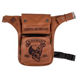 Geanta moto pentru coapsa w-tec black heart devil skull brown leather,