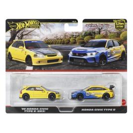 Hot wheels premium set 2 masinute metalice honda civic 99 tip r ek9 si honda civic tip r scara 1:64
