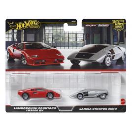 Hot wheels premium set 2 masinute metalice lamborghini countach lp5000 qv si lancia stratos zero scara 1:64