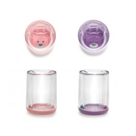 Set 2 pahare copii design interio urs, melii, roz si mov