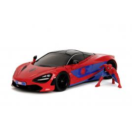 Set masinuta metalica mclaren 720s scara 1:24 cu figurina spider man