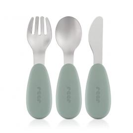 Set 3 tacamuri din otel inoxidabil (furculita, lingurita si cutit), manere din silicon, fara bpa, lavabile in masina de spalat vase, reer