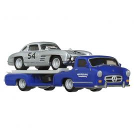 Transportator hot wheels mercedes-benz 55 blaues wunder cu masinuta mercedes-benz 300 sl scara 1:64