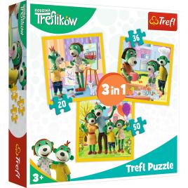 Puzzle trefl 3in1 distractie in familia trefiliki