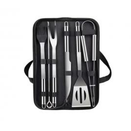 Set 9 ustensile pentru gratar, inox, geanta depozitare, negru argintiu