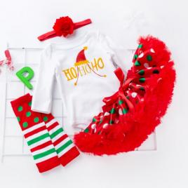 Body cu fustita din saten si jambiere - ho ho ho (marime disponibila: 9-12 luni