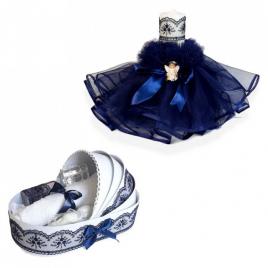 Trusou botez in landou si lumanare cu ingeras, decor bleumarin denikos® 165