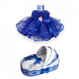 Trusou botez in landou si lumanare dantela si ingeras, decor albastru denikos®